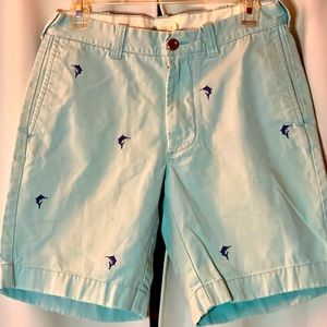 Shorts J Crew Bermuda soft green blue swordfish size 30 EUC button back pocket
